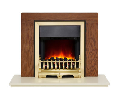 Pembury Warm Oak Fireplace with Inset Brass Electric Fire