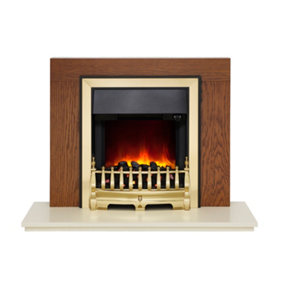 Pembury Warm Oak Fireplace with Inset Brass Electric Fire