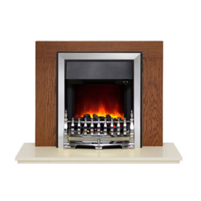 Pembury Warm Oak Fireplace with Inset Chrome Electric Fire