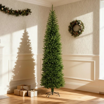 Pencil Slim Christmas Tree with Metal Stand Bushy Artificial Xmas Tree ...
