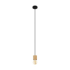 Pendant Ceiling Light 1 x Round Brown Wood Bulb Holder Long Flex Bulb E27 28W