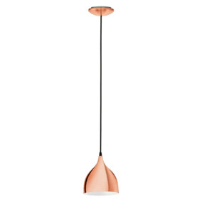 Pendant Ceiling Light Brushed Copper Coloured Steel Rose and Shade Bulb E27 1x60W