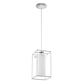 Pendant Ceiling Light Chrome Plated Shade Clear White Glass Satin Glass Bulb E27 1x60W
