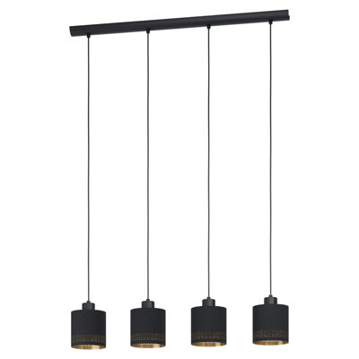 Pendant Ceiling Light Colour Black Shade Black Gold Fabric Bulb E27 4x28W