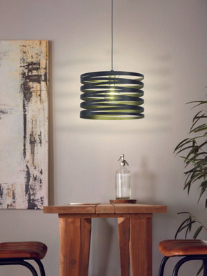 Pendant Ceiling Light Colour Black Shade Black Spirals Long Cable