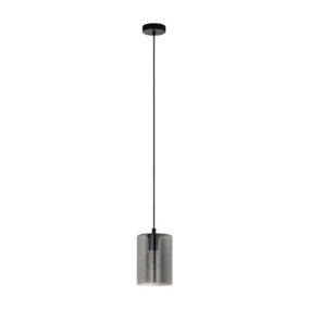 Pendant Ceiling Light Colour Black Shade Black Transparent Smoked Glass Bulb E27 1x40W