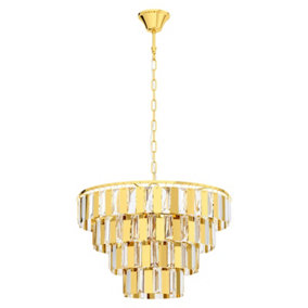 Pendant Ceiling Light Colour Brass Tiered Clear Crystals Bulb E14 7x40W