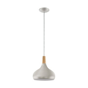 Pendant Ceiling Light Colour Brushed Silver Shade Brown Wood Bulb E27 1x60W