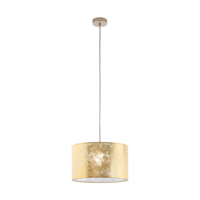 Pendant Ceiling Light Colour Champagne Shade Gold Fabric Bulb E27 1x60W