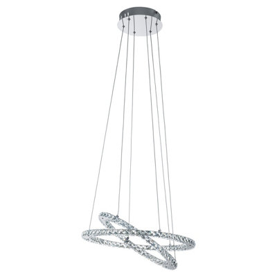 Pendant Ceiling Light Colour Chrome Plated Steel Shade Clear Crystal Bulb LED 29.6W Incl