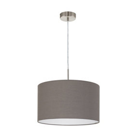 Pendant Ceiling Light Colour Satin Nickel Shade Anthracite Brown Fabric Bulb E27 1x60W
