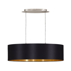 Pendant Ceiling Light Colour Satin Nickel Shade Black Gold Fabric Bulb E27 2x60W
