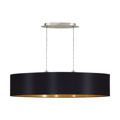 Pendant Ceiling Light Colour Satin Nickel Shade Black Gold Fabric Bulb E27 2x60W