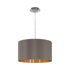 Pendant Ceiling Light Colour Satin Nickel Shade Cappuccino Gold Fabric Bulb E27 1x60W