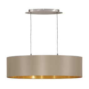 Pendant Ceiling Light Colour Satin Nickel Shade Taupe Gold Fabric Bulb E27 2x60W
