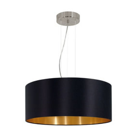 Pendant Ceiling Light Colour Satin Nickel Steel Shade Black Gold Fabric Bulb E27 3x60W