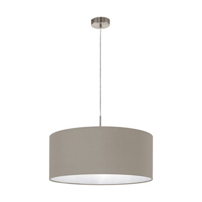 Pendant Ceiling Light Colour Satin Nickel Steel Shade Taupe Fabric Bulb E27 1x60W