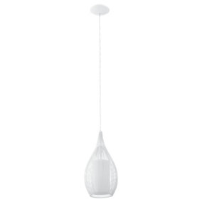 Pendant Ceiling Light Colour White Shade White Satin Glass Steel Bulb E27 1x60W