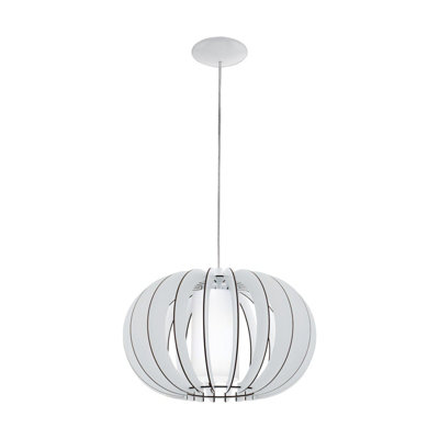 Pendant Ceiling Light Colour White Steel Shade White Wood Glass E27 1x60W