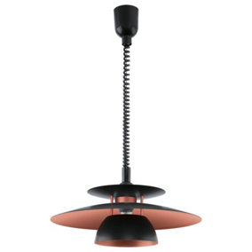 Pendant Ceiling Light Height Adjustable Colour Black Shade Black Copper Bulb E27 1x60W