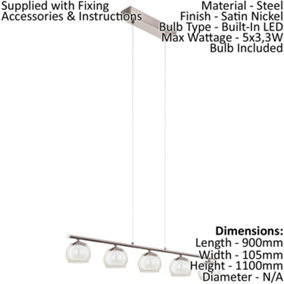 Pendant Ceiling Light Satin Nickel Amber White Glass Satin Glass Shade Bulb LED 5x3.3W