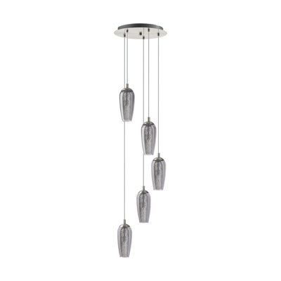 Pendant Ceiling Light Satin Nickel Shade Black Clear Smoked Glass Granilla Bulb G9 5x3W