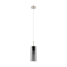 Pendant Ceiling Light Satin Nickel Shade Black Transparent Glass Vaporized E27 1x15W