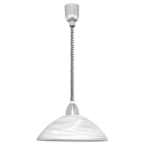 Pendant Ceiling Light Silver Satin Nickel Shade White Glass Alabaster Bulb E27 1x60W