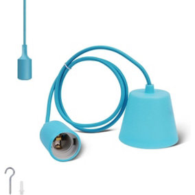Pendant Lamp Holder with Textile Cable and Silicone Holder, Blue