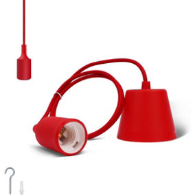 Pendant Lamp Holder with Textile Cable and Silicone Holder,Red