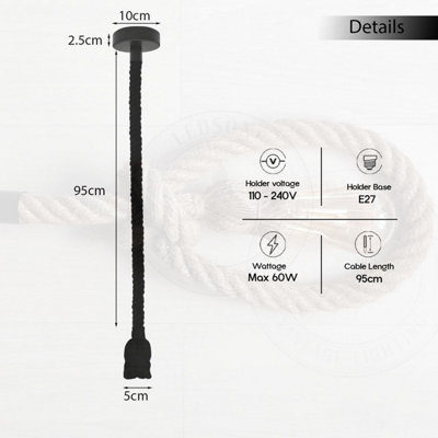 Pendant Light Fitting Ceiling Rose 1m Hemp Rope E27 Holders Hanging ...