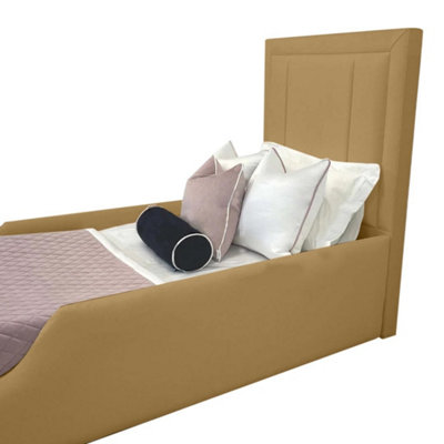 Penelope Kids Bed Plush Velvet with Safety Siderails- Beige
