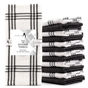 Penguin Home 100% Cotton Kitchen Tea Towels and Bar Towels - Pack of 12