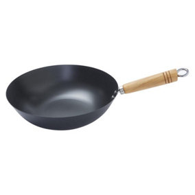 Penguin Home Carbon Steel Non Stick Wok with Sturdy Wooden Handle - 31cm - Chinese Traditional Wok - Induction Safe