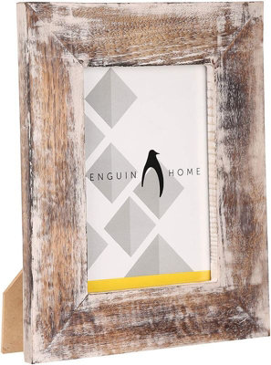 Penguin Home Handcrafted Solid Wood White Wash Effect Photo Frame