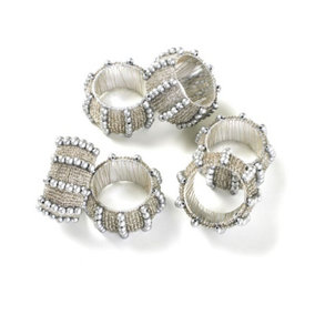 Penguin Home Set of 6 Handcrafted Pearl Style Beaded Napkin Rings