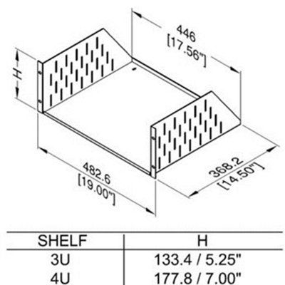 Penn Elcom 4U Rack Shelf Vented 368.2mm/14.5" Deep R1194/4UVK