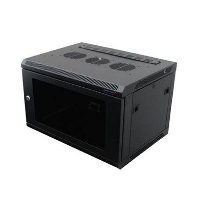 Penn Elcom Wall Mount Rack Enclosure 6U 450mm/17.72 Inch Deep M6 Rack Rail Black Glass Door R6406-M6