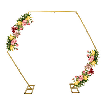 Pentagon Arch Stand Metal Backdrop Stand Garden Arbors - 6.8ft, Gold