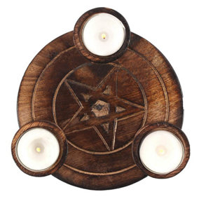 Pentagram Tea Light Holder Wood (One Size)