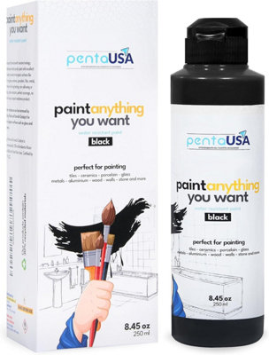 PENTAUSA All in One Paint - Waterproof Multi Surface Paint for Bathroom, Tile, Wet Surfaces, Kitchen Cabinet, Wood - Matte (Black)