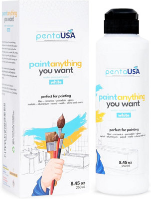 PENTAUSA All in One Paint - Waterproof Multi Surface Paint for Bathroom, Tile, Wet Surfaces, Kitchen Cabinet, Wood - Matte (White)