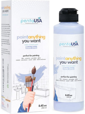 PENTAUSA All in One Paint - Waterproof Multi Surface Paint for Bathroom, Tile, Wet Surfaces, Kitchen Cabinet, Wood - (Slate Grey)