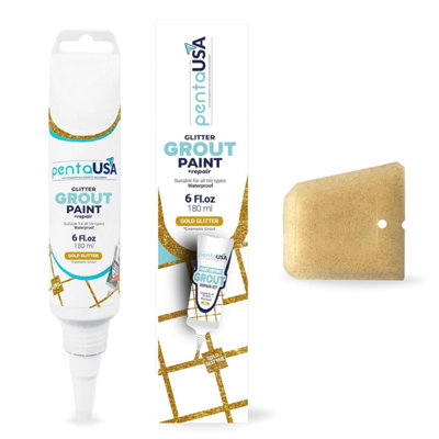 PentaUSA Grout - Gold Glitter Grout for Tiles, Ready Mixed Grout, Grout repair, Gold Colour, Shiny Grouting Set with Floater
