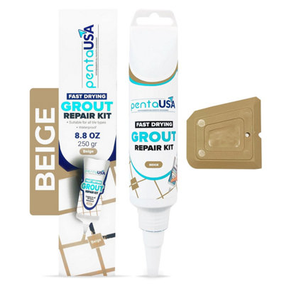 PentaUSA Grout Reviver - Grout Repair, Restore and Renew Tile Grout in Bathroom, Kitchen (250gr, Beige)
