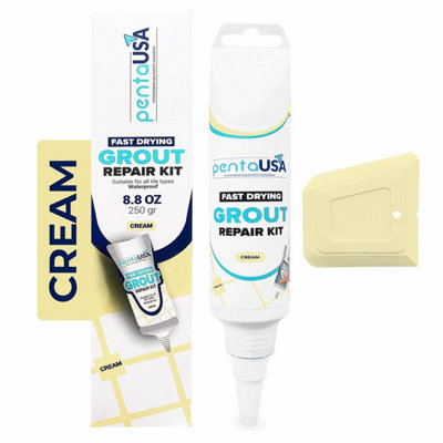 PentaUSA Grout Reviver - Grout Repair, Restore and Renew Tile Grout in Bathroom, Kitchen (250gr, Cream)