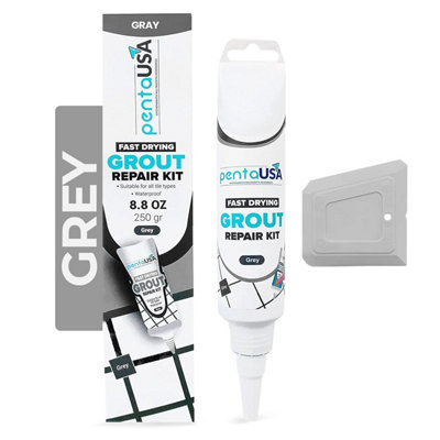 PentaUSA Grout Reviver - Grout Repair, Restore and Renew Tile Grout in Bathroom, Kitchen (250gr, Grey)