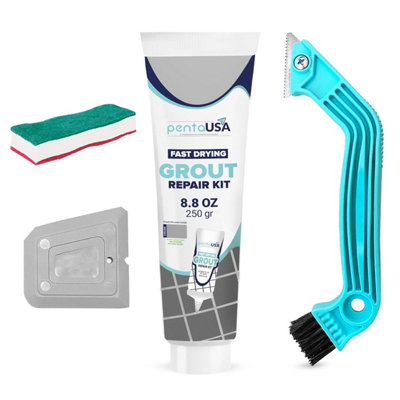 PentaUSA Grout Reviver Set, ReadyMix with Sponge, Rake, Floater, Grout repair, Revives Bathroom, Kitchen, Floor Tiles(Grey)