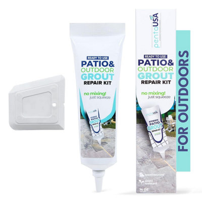 PentaUSA Patio Grout - Tile Grout Repair for Patios, Stone Joints, Entryways, Gardens - Includes Grout Float - 400g