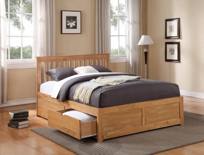 Pentre Double 4ft 6 Hardwood Oak Fixed Drawer Bed Frame